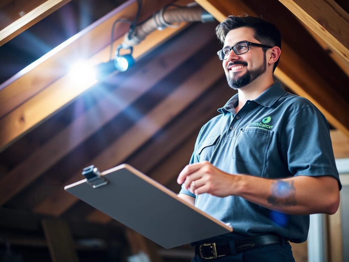 Energy auditor inspecting an attic